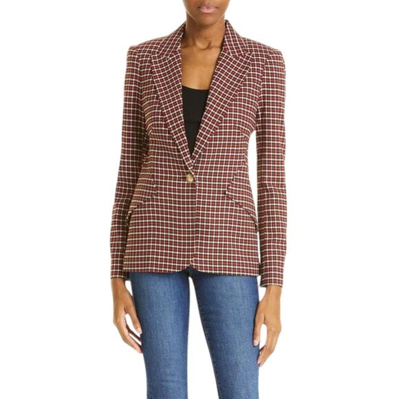 L'Agence Women's Burnt Sienna Chamberlain Check Peaked Lapel Blazer Size 4